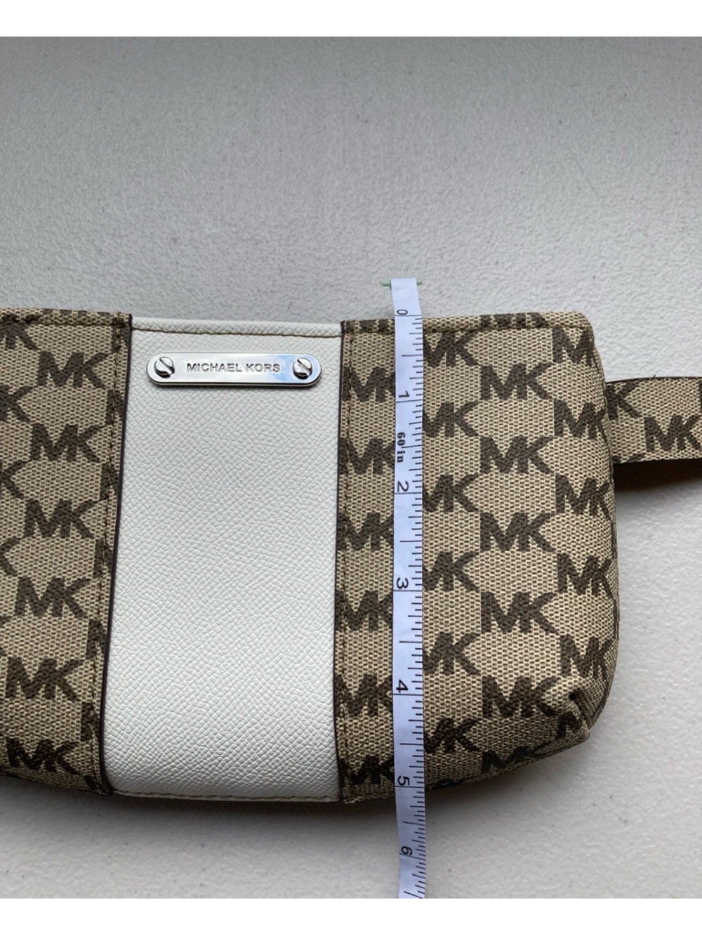Michael Kors Signature Logo Print Belt Bag Brown Khaki Sporty White Stripe S/M - Picture 15 of 17